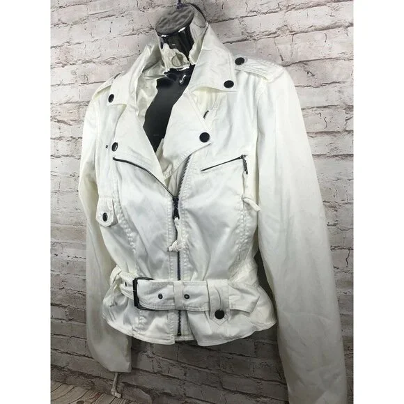 Millard Fillmore white asymmetrical‎ belted jkt M - Picture 3 of 8